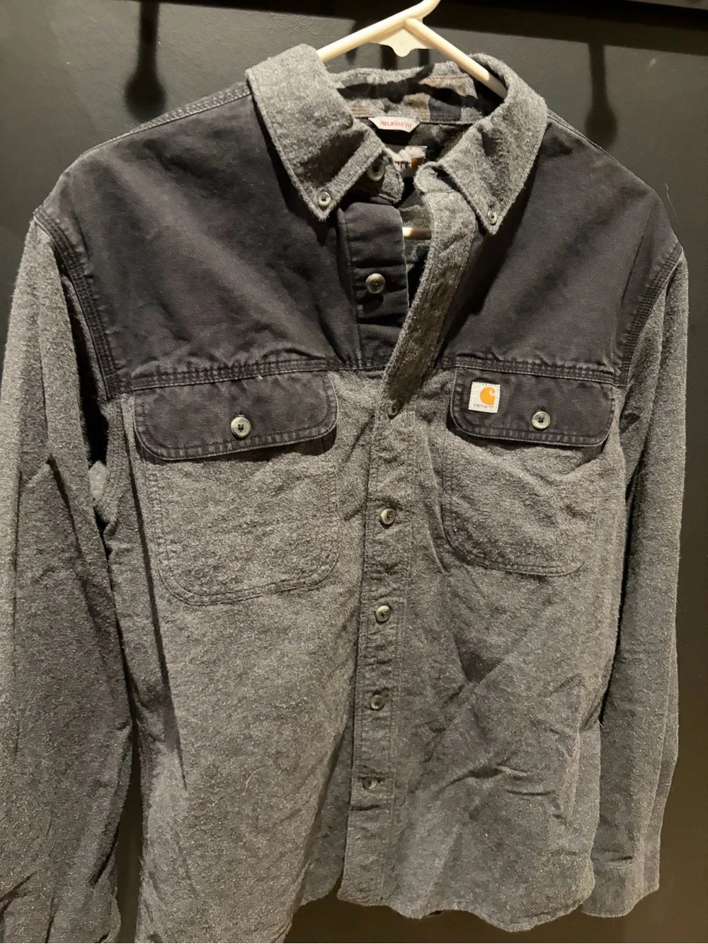 Carhartt Men's Medium Charcoal Gray Black Long Sleeve Button Up 🔥 Pad Elbows